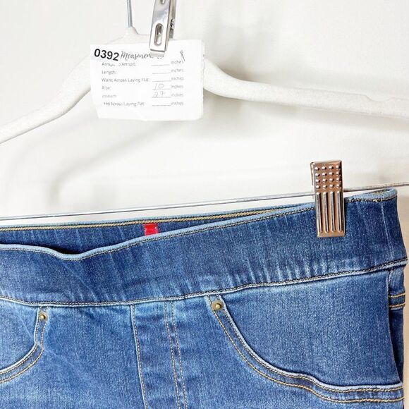 Spanx Womens Blue Medium Wash Distressed Pull On Denim Skinny Jeans Size S - Picture 7 of 7